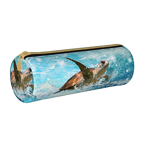 Oudrspo Federmäppchen mit Reißverschluss aus Leder mit Meeresschildkröte, tragbare Schreibwarentasche, Organizer, Schreibwarenetui, Unisex von Oudrspo