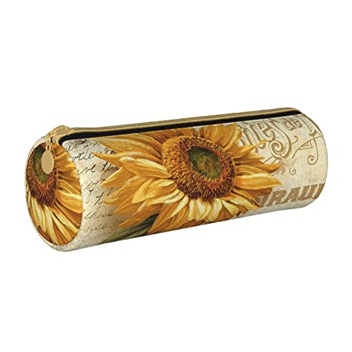 Oudrspo Federmäppchen mit Reißverschluss aus Leder mit Retro-Sonnenblume, tragbare Schreibwarentasche, Organizer, Schreibwarenetui, Unisex von Oudrspo