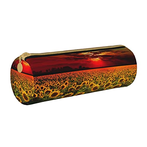 Oudrspo Federmäppchen mit Reißverschluss aus Leder mit Sonnenuntergang und Sonnenblume, tragbare Schreibwarentasche, Organizer, Schreibwarenetui, Unisex von Oudrspo
