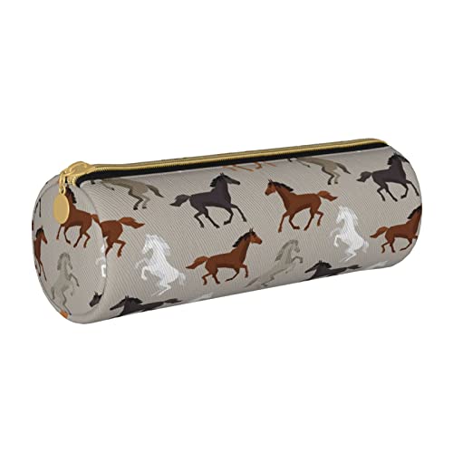 Oudrspo Federmäppchen mit Reißverschluss aus Leder mit niedlichem Pferd, tragbare Schreibwarentasche, Organizer, Schreibwarenetui, Unisex von Oudrspo