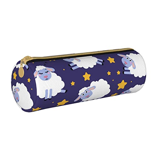 Oudrspo Federmäppchen mit Schafdruck aus Leder mit Reißverschluss, tragbare Schreibwarentasche, Organizer, Schreibwarenetui, Unisex von Oudrspo