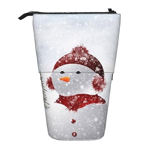 Oudrspo Federmäppchen mit Schneemann-Motiv, Bedruckt, stehend, Federmäppchen, ausziehbarer Federhalter, niedliches Schreibwarenetui, Büro-Organizer mit Reißverschluss von Oudrspo