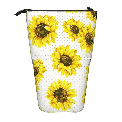 Oudrspo Federmäppchen mit Sonnenblumenmotiv, Bedruckt, stehend, ausziehbarer Federhalter, niedliches Schreibwarenetui, Büro-Organizer mit Reißverschluss von Oudrspo