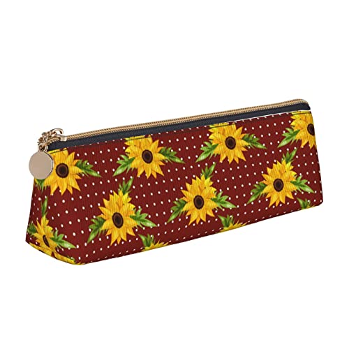 Oudrspo Federmäppchen mit Sonnenblumenmuster, dreieckiges Stiftetui, tragbares Federmäppchen, Leder-Organizer mit Reißverschluss, Kosmetiktasche von Oudrspo