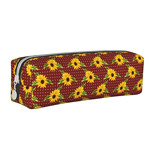 Oudrspo Federmäppchen mit Sonnenblumenmuster, rundes Stiftetui, tragbares Federmäppchen, Leder-Organizer mit Reißverschluss, Kosmetiktasche von Oudrspo