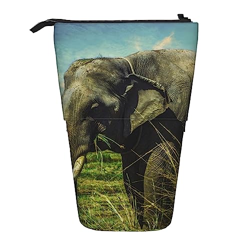 Oudrspo Federmäppchen mit Steppenelefanten-Motiv, Bedruckt, stehend, Federmäppchen, ausziehbarer Federhalter, niedliches Schreibwarenetui, Büro-Organizer mit Reißverschluss von Oudrspo