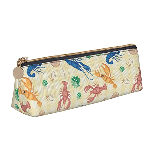 Oudrspo Federmäppchen mit Tiermotiv, Krebsmuster, dreieckig, tragbares Federmäppchen, Leder-Organizer mit Reißverschluss, Kosmetiktasche von Oudrspo