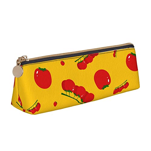 Oudrspo Federmäppchen mit Tomaten- und Fruchtmuster, dreieckig, tragbares Federmäppchen, Leder-Organizer mit Reißverschluss, Kosmetiktasche von Oudrspo
