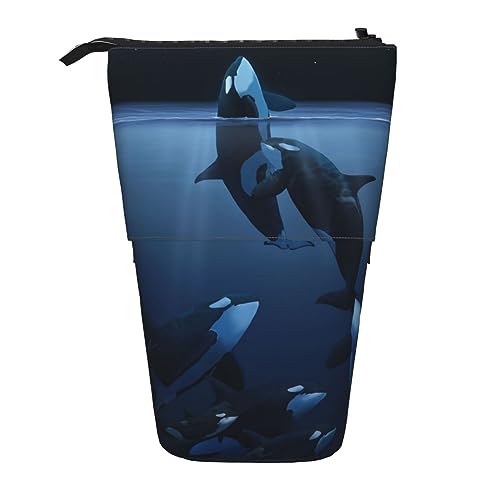 Oudrspo Federmäppchen mit Wal-Familien-Motiv, Bedruckt, stehend, Federmäppchen, ausziehbarer Federhalter, niedliches Schreibwarenetui, Büro-Organizer mit Reißverschluss von Oudrspo