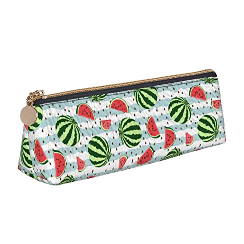 Oudrspo Federmäppchen mit Wassermelonen-Streifenmuster, dreieckig, tragbares Federmäppchen, Leder-Organizer mit Reißverschluss, Kosmetiktasche Oudrspo Federmäppchen mit Wassermelonen-Streifenmuster, dreieckig, tragbares Federmäppchen, Leder-Organizer mit Reißverschluss, Kosmetiktasche von Oudrspo