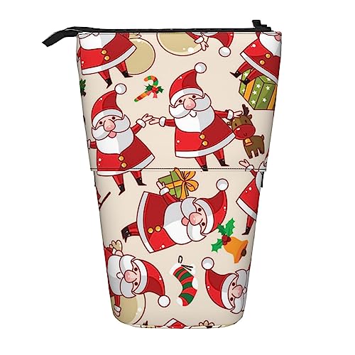 Oudrspo Federmäppchen mit Weihnachts-Cartoon-Weihnachtsmann-Druck, Teleskop-Stifttasche, stehender Pop-Up-Bleistifthalter mit Reißverschluss für das Büro von Oudrspo