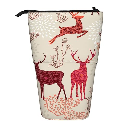 Oudrspo Federmäppchen mit Weihnachts-Elch-Motiv, Teleskop-Stifttasche, stehender Pop-Up-Stifthalter mit Reißverschluss für das Büro von Oudrspo