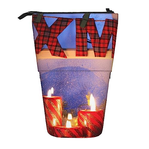 Oudrspo Federmäppchen mit Weihnachts-Party-Aufdruck, Teleskop-Stifttasche, stehender Pop-Up-Stifthalter mit Reißverschluss für das Büro von Oudrspo