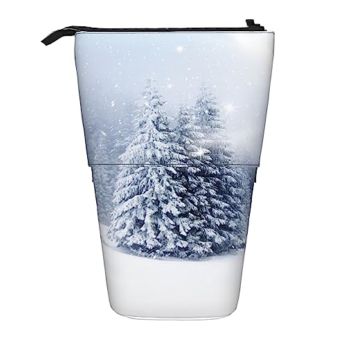 Oudrspo Federmäppchen mit Weihnachts-Schneebaum-Motiv, Teleskop-Stifttasche, stehender Pop-Up-Stifthalter mit Reißverschluss für das Büro von Oudrspo