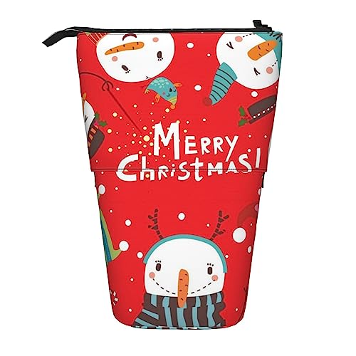 Oudrspo Federmäppchen mit Weihnachts-Schneemann-Aufdruck, Teleskop-Stifttasche, stehender Pop-Up-Stifthalter mit Reißverschluss für das Büro von Oudrspo