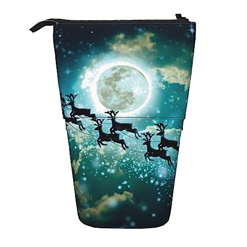 Oudrspo Federmäppchen mit Weihnachts-Winter-Aufdruck, Teleskop-Stifttasche, stehender Pop-Up-Stifthalter mit Reißverschluss für das Büro von Oudrspo