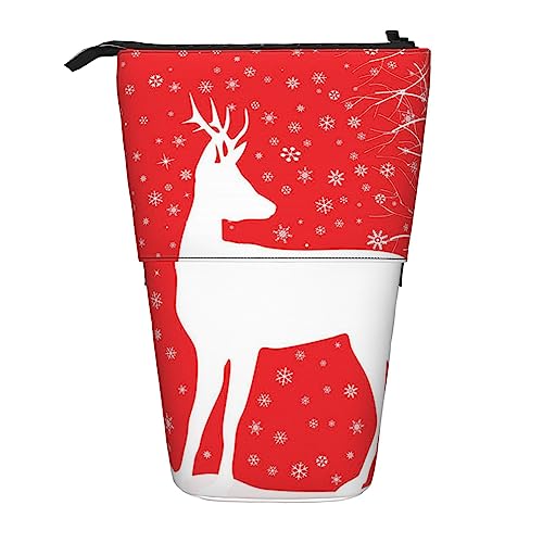Oudrspo Federmäppchen mit Weihnachts-Winterlandschaft, Hirschmotiv, Teleskop-Stifttasche, stehender Pop-Up-Stifthalter mit Reißverschluss für das Büro von Oudrspo