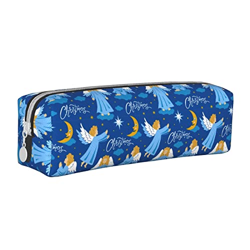 Oudrspo Federmäppchen mit Weihnachtsengelsflügeln, rundes Stiftetui, tragbares Federmäppchen, Leder-Organizer mit Reißverschluss, Kosmetiktasche von Oudrspo