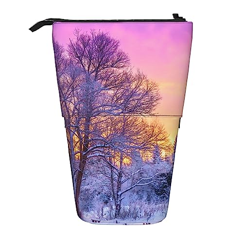 Oudrspo Federmäppchen mit Winterlandschaft, Bedruckt, stehend, Federmäppchen, Teleskop-Federmäppchen, niedliches Schreibwarenetui, Büro-Organizer mit Reißverschluss von Oudrspo