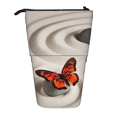 Oudrspo Federmäppchen mit Zen-Garten-Schmetterlingsmotiv, Teleskop-Stifttasche, stehender Pop-Up-Stifthalter mit Reißverschluss für das Büro von Oudrspo