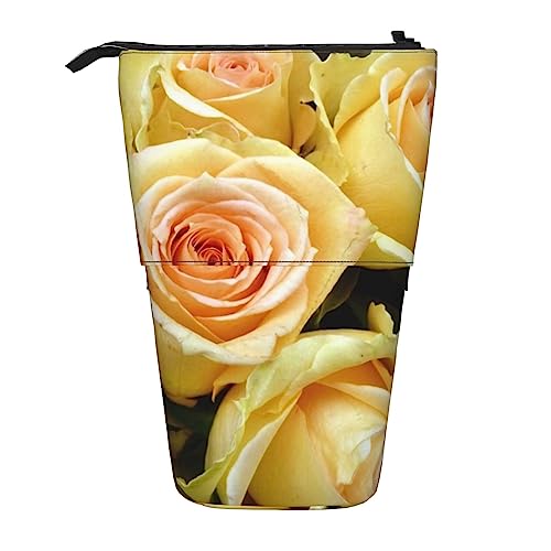 Oudrspo Federmäppchen mit gelber Rose, Bedruckt, stehend, Federmäppchen, Teleskop-Federmäppchen, niedliches Schreibwarenetui, Büro-Organizer mit Reißverschluss von Oudrspo