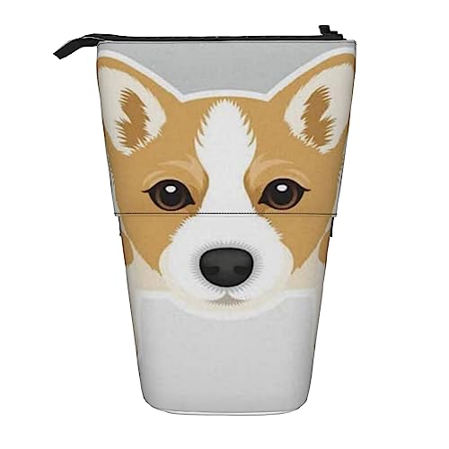 Oudrspo Federmäppchen mit niedlichem Cartoon-Waliser-Corgi-Hund-Aufdruck, Teleskop-Stifttasche, stehender Pop-Up-Stifthalter mit Reißverschluss für das Büro von Oudrspo