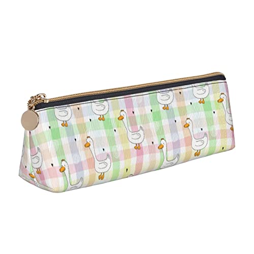 Oudrspo Federmäppchen mit niedlichem Gänsetiermuster, dreieckig, tragbares Federmäppchen, Leder-Organizer mit Reißverschluss, Kosmetiktasche Oudrspo Federmäppchen mit niedlichem Gänsetiermuster, dreieckig, tragbares Federmäppchen, Leder-Organizer mit Reißverschluss, Kosmetiktasche von Oudrspo