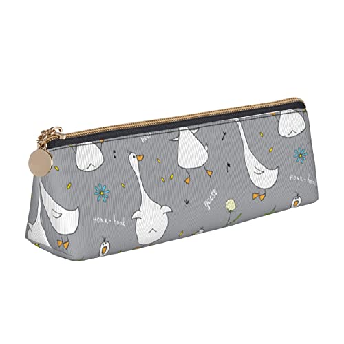 Oudrspo Federmäppchen mit niedlichem Gänsetiermuster, dreieckig, tragbares Federmäppchen, Leder-Organizer mit Reißverschluss, Kosmetiktasche von Oudrspo