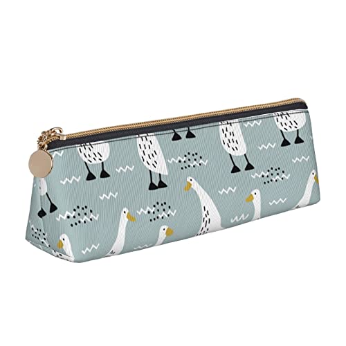 Oudrspo Federmäppchen mit niedlichem Gänsetiermuster, dreieckig, tragbares Federmäppchen, Leder-Organizer mit Reißverschluss, Kosmetiktasche von Oudrspo