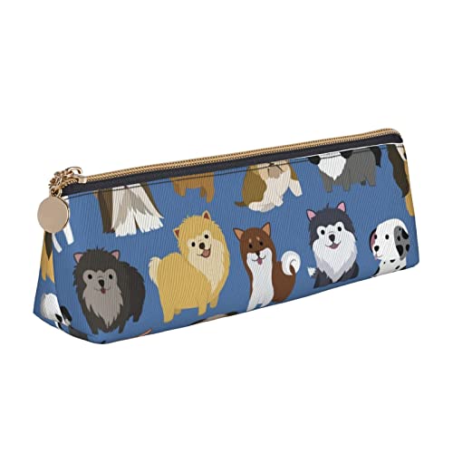 Oudrspo Federmäppchen mit niedlichem Hundemuster, dreieckig, tragbares Federmäppchen, Leder-Organizer mit Reißverschluss, Kosmetiktasche von Oudrspo