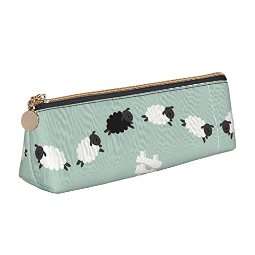 Oudrspo Federmäppchen mit niedlichem Schafmuster, dreieckig, tragbares Federmäppchen, Leder-Organizer mit Reißverschluss, Kosmetiktasche von Oudrspo