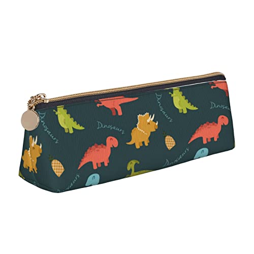 Oudrspo Federmäppchen mit niedlichem Tier-Dinosaurier-Druck, dreieckig, tragbares Federmäppchen, Leder-Organizer mit Reißverschluss, Kosmetiktasche von Oudrspo