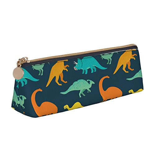 Oudrspo Federmäppchen mit niedlichem Tier-Dinosaurier-Druck, dreieckig, tragbares Federmäppchen, Leder-Organizer mit Reißverschluss, Kosmetiktasche von Oudrspo