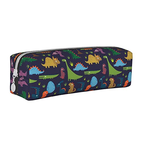 Oudrspo Federmäppchen mit niedlichem Tier-Dinosaurier-Druck, rundes Stiftetui, tragbares Federmäppchen, Leder-Organizer mit Reißverschluss, Kosmetiktasche von Oudrspo