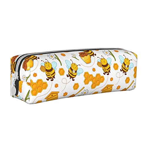 Oudrspo Federmäppchen mit niedlichem Tierbienen-Motiv, rundes Stiftetui, tragbares Federmäppchen, Leder-Organizer mit Reißverschluss, Kosmetiktasche von Oudrspo