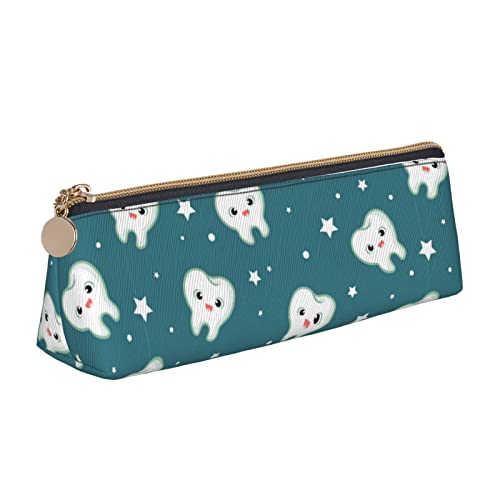 Oudrspo Federmäppchen mit niedlichen Zähnen, dreieckig, tragbares Federmäppchen, Leder-Organizer mit Reißverschluss, Kosmetiktasche von Oudrspo