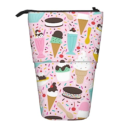 Oudrspo Federmäppchen mit süßem Eiscreme-Motiv, Bedruckt, stehend, Federmäppchen, Teleskop-Federmäppchen, niedliches Schreibwarenetui, Büro-Organizer mit Reißverschluss von Oudrspo