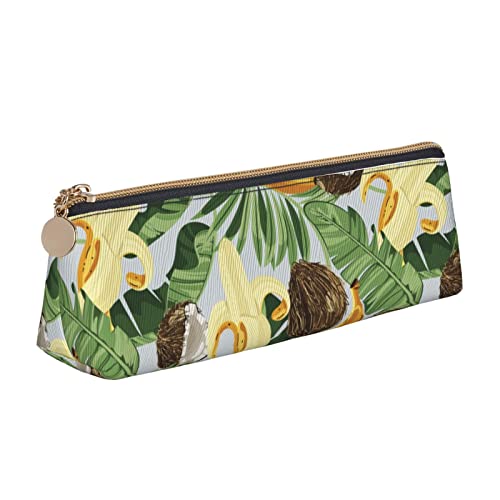 Oudrspo Federmäppchen mit tropischem Bananen- und Kokosnussmuster, dreieckiges Stiftetui, tragbares Federmäppchen, Leder-Organizer mit Reißverschluss, Kosmetiktasche Oudrspo Federmäppchen mit tropischem Bananen- und Kokosnussmuster, dreieckiges Stiftetui, tragbares Federmäppchen, Leder-Organizer mit Reißverschluss, Kosmetiktasche von Oudrspo