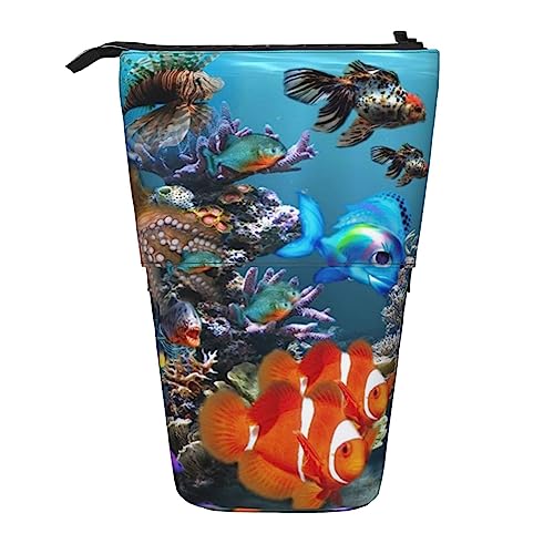 Oudrspo Federmäppchen mit tropischem Fischmuster, bedrucktes Federmäppchen zum Aufstellen, ausziehbarer Federhalter, niedliches Schreibwarenetui, Büro-Organizer mit Reißverschluss von Oudrspo