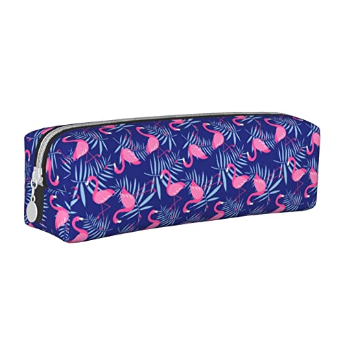 Oudrspo Federmäppchen mit tropischem Flamingo-Motiv, rund, tragbares Federmäppchen, Leder-Organizer mit Reißverschluss, Kosmetiktasche von Oudrspo