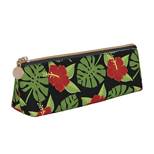 Oudrspo Federmäppchen mit tropischem Hawaii-Blumenmuster, dreieckiges Stiftetui, tragbares Federmäppchen, Leder-Organizer mit Reißverschluss, Kosmetiktasche Oudrspo Federmäppchen mit tropischem Hawaii-Blumenmuster, dreieckiges Stiftetui, tragbares Federmäppchen, Leder-Organizer mit Reißverschluss, Kosmetiktasche von Oudrspo