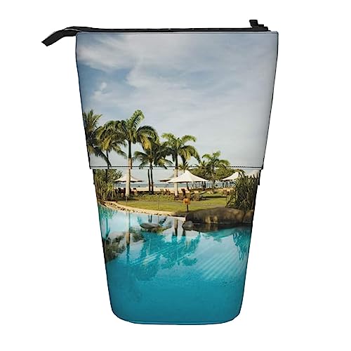 Oudrspo Federmäppchen mit tropischen Kokosnussbäumen und Strandmotiv, Bedruckt, stehendes Federmäppchen, Teleskop-Federmäppchen, niedliches Schreibwarenmäppchen, Büro-Organizer mit Reißverschluss von Oudrspo