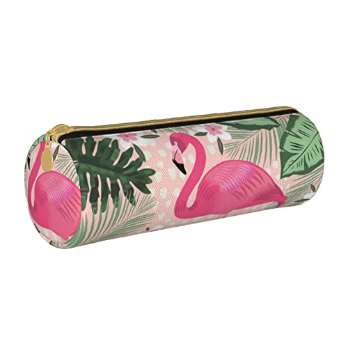 Oudrspo Flamingo Bedrucktes Leder-Reißverschluss-Bleistiftetui, tragbare Schreibwarentasche, Organizer-Schreibwaren-Etui, Unisex von Oudrspo