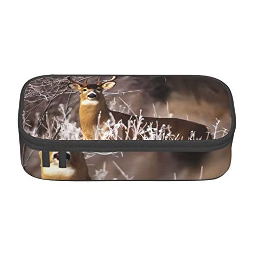 Oudrspo Free Whitetail Deer Printed Durable Pencil Pouch Schreibwaren-Etui mit Reißverschlussfach Large Capacity Portable Federmäppchen von Oudrspo