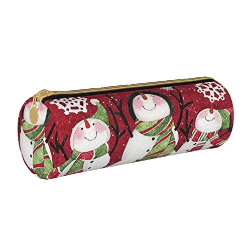 Oudrspo Frohe Weihnachten niedlicher Schneemann bedruckter Leder-Reißverschluss-Bleistiftbeutel, tragbare Schreibwarentasche, Organizer-Schreibwaren-Etui, Unisex von Oudrspo