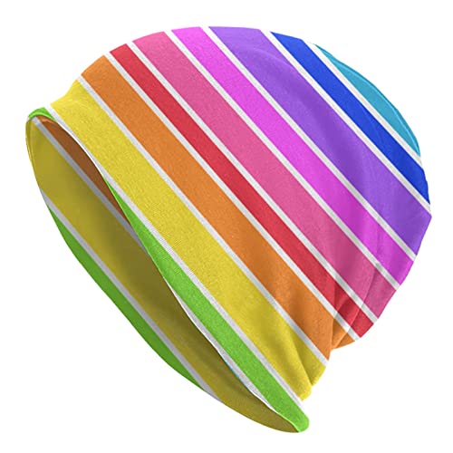 Oudrspo Gestreifte Beanie-Mütze in Regenbogenfarben für Herren, weich, warm, für den Winter, Strickmütze, Mütze, Mützen für Damen von Oudrspo