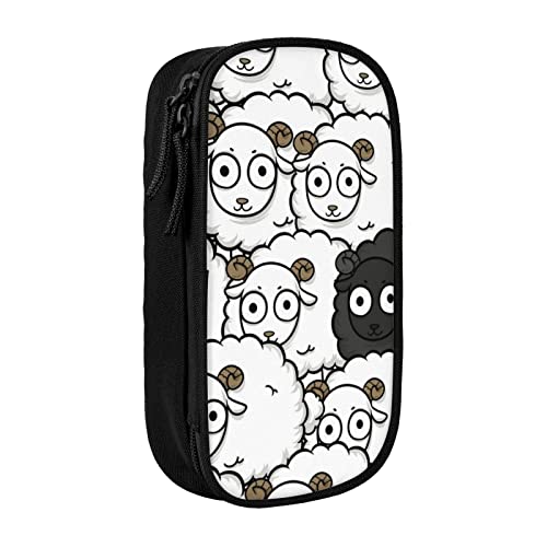 Oudrspo Großes Federmäppchen mit Cartoon-Schwarz-Weiß-Schaf, langlebiges Federmäppchen, tragbare Schreibwarentasche, Schreibwaren-Organizer von Oudrspo