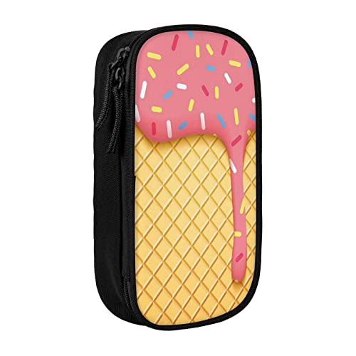 Oudrspo Großes Federmäppchen mit Eiscreme- und Waffelmuster, langlebiges Federmäppchen, tragbare Schreibwarentasche, Schreibwaren-Organizer von Oudrspo