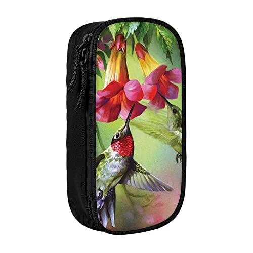 Oudrspo Großes Federmäppchen mit Kolibri-Blumendruck, langlebiges Federmäppchen, tragbare Schreibwarentasche, Schreibwaren-Organizer von Oudrspo