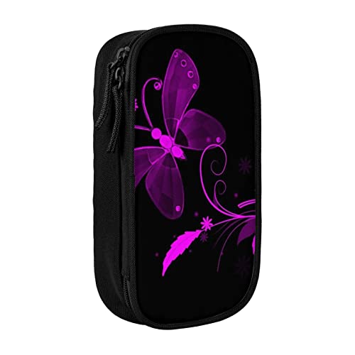 Oudrspo Großes Federmäppchen mit lila und schwarzem Schmetterlingsdruck, langlebiges Federmäppchen, tragbare Schreibwarentasche, Schreibwaren-Organizer von Oudrspo